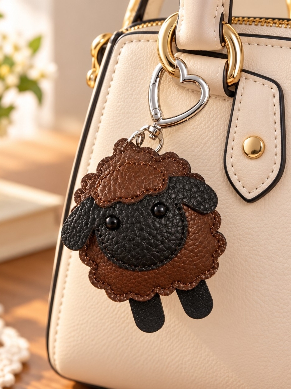 Cute Brown Black Sheep Faux Leather Purse Bag Charm - New